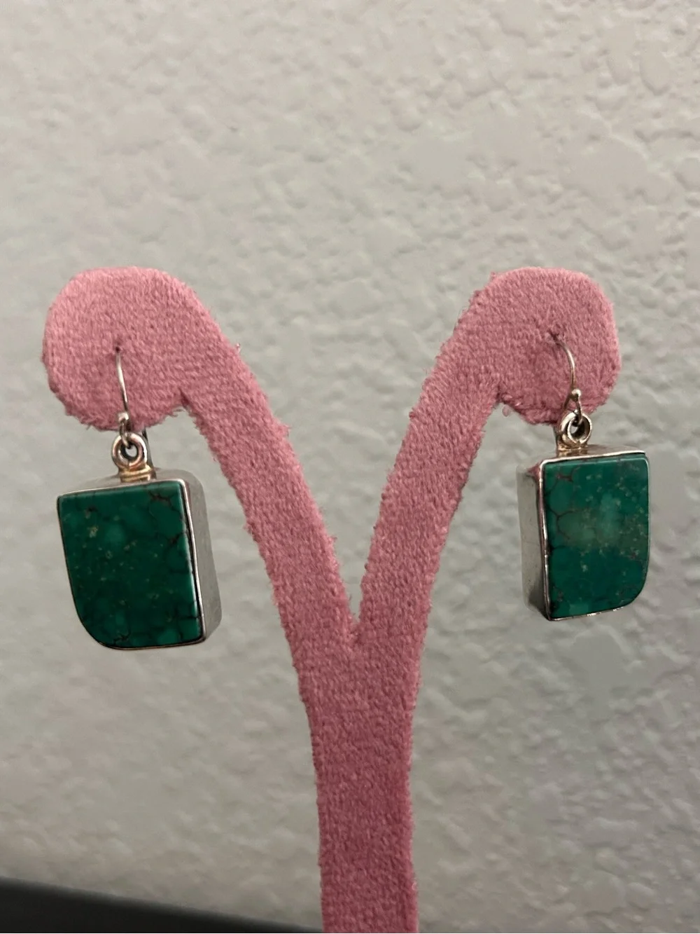 Native American Made Turquoise Stone set Sterling Silver Drop Dangle Earrings